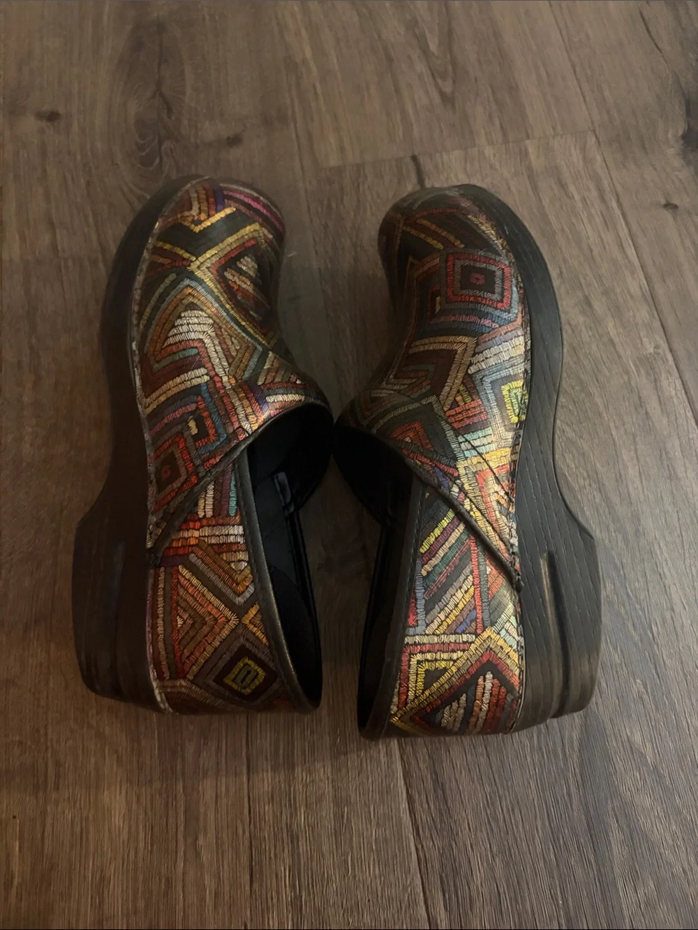 Dansko Multicolor Geometric Embroidered Clogs - Picture 3 of 6
